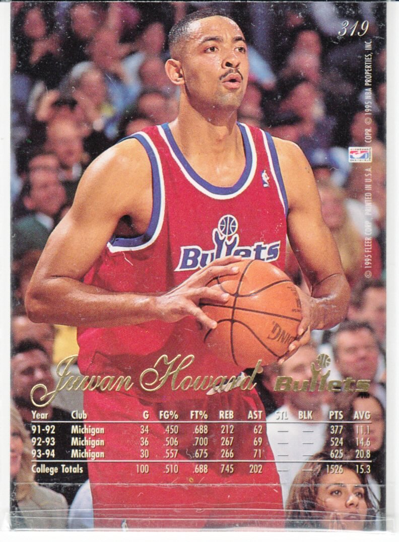 Back view of Juwan Howard 1994-95 Flair #319 showing stats for Washington Bullets