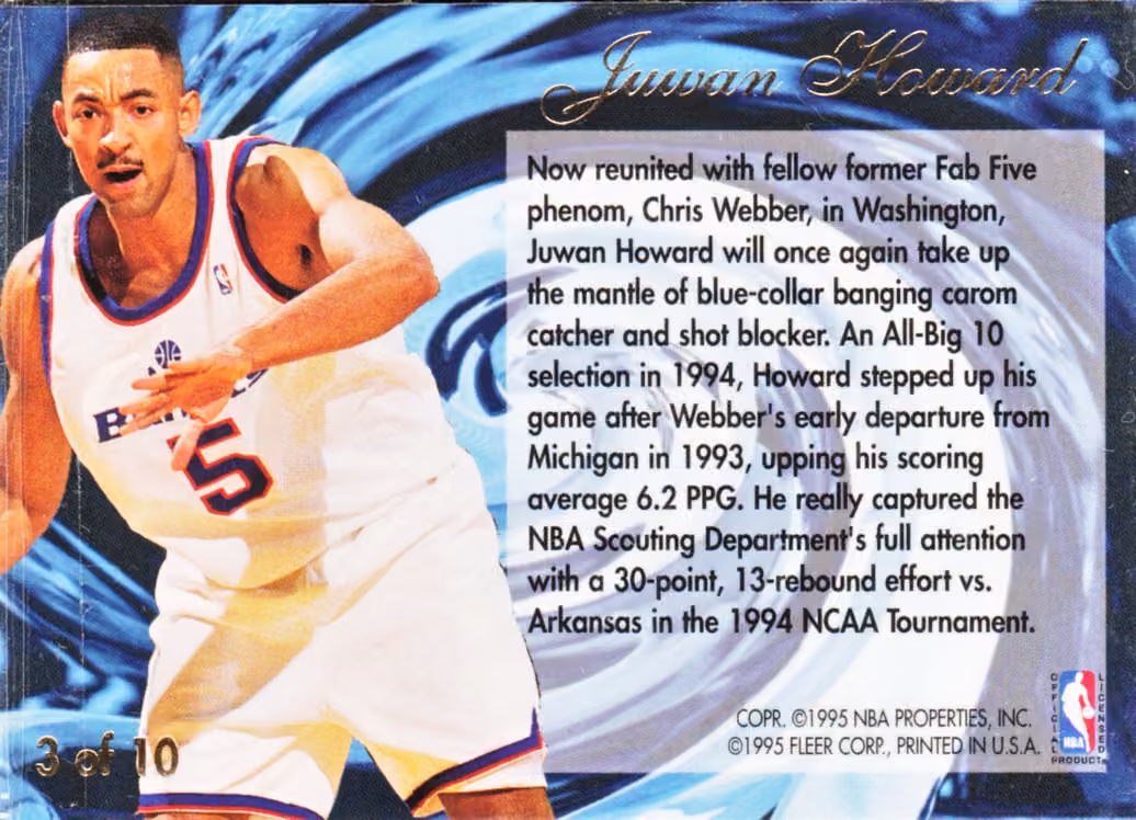 Back scan of 1994-95 Flair Juwan Howard showing stats for Washington Bullets - Juwan Howard Collector Private Collection