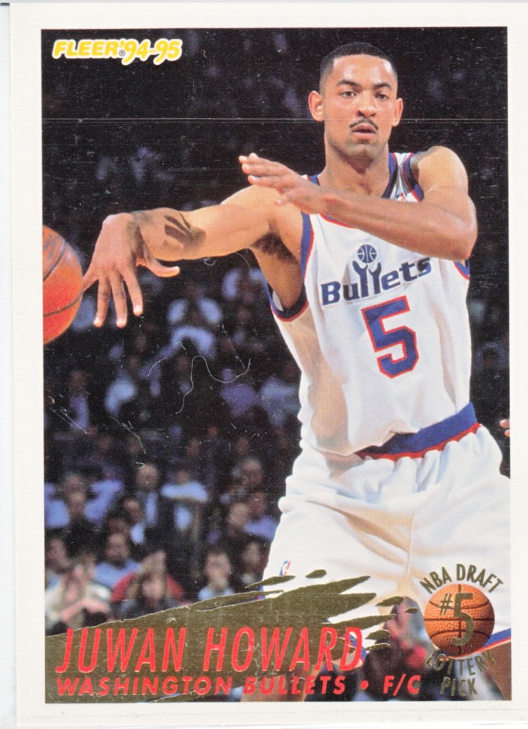 Front view of Juwan Howard 1994-95 Fleer #5 basketball card - Base edition (Washington Bullets)