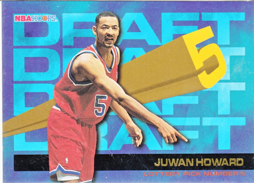 Front view of Juwan Howard 1994-95 SkyBox Hoops #5 basketball card - Base edition (Washington Bullets)