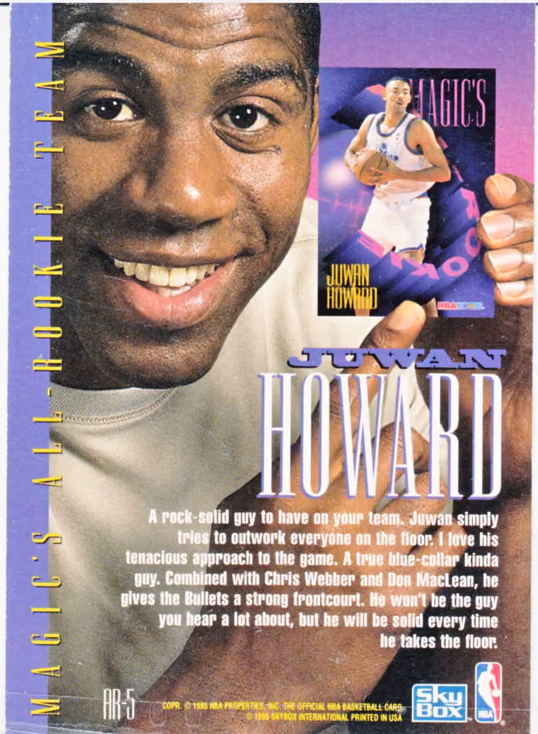 Back scan of 1994-95 SkyBox Hoops Juwan Howard showing stats for Washington Bullets - Juwan Howard Collector Private Collection
