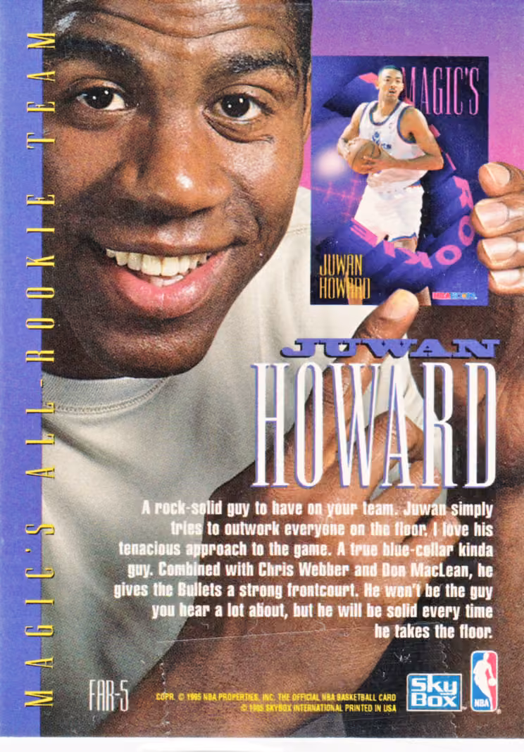 Back scan of 1994-95 SkyBox Hoops Juwan Howard showing stats for Washington Bullets - Juwan Howard Collector Private Collection
