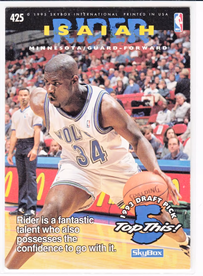 Back scan of 1994-95 SkyBox Hoops Juwan Howard / Isiah Rider showing stats for Washington Bullets / Minnesota Timberwolves - Juwan Howard Collector Private Collection