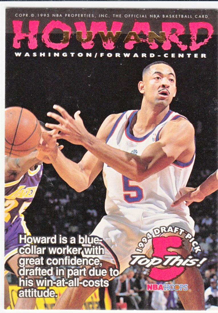 Front view of Juwan Howard 1994-95 SkyBox Hoops #425 basketball card - Base edition (Washington Bullets)