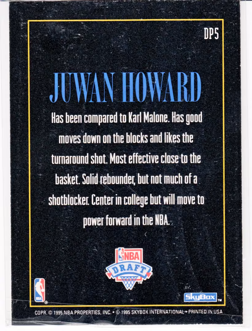Back scan of 1994-95 SkyBox Premium Juwan Howard showing stats for Washington Bullets - Juwan Howard Collector Private Collection