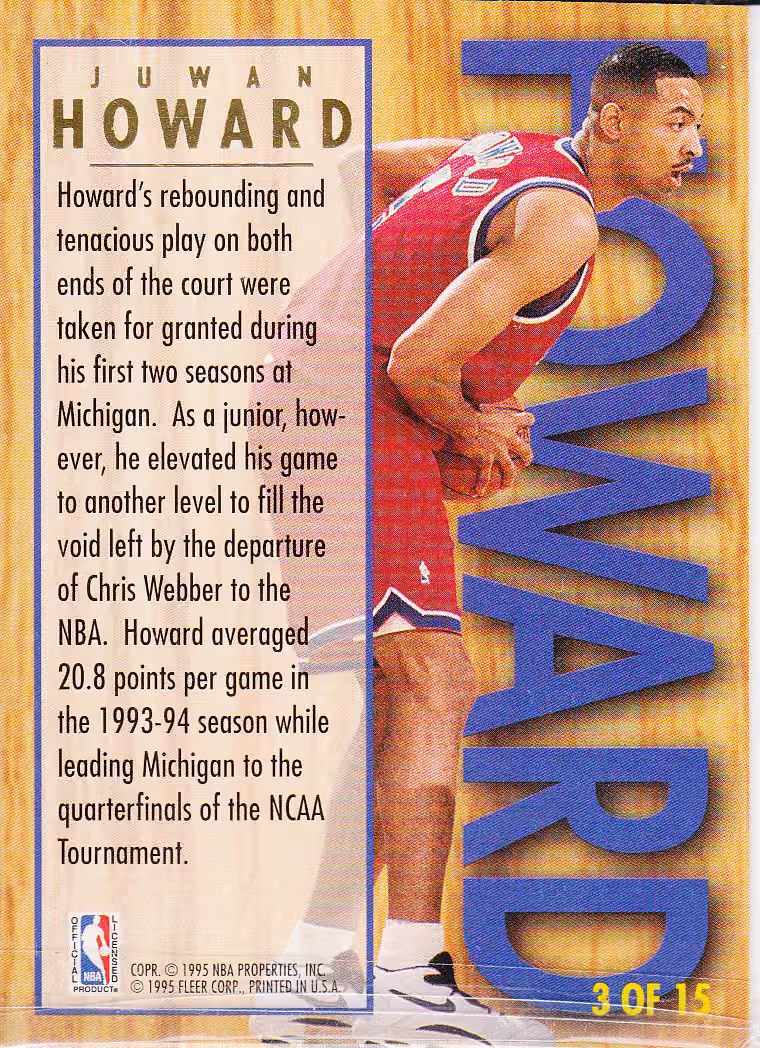 Back scan of 1994-95 Ultra Juwan Howard showing stats for Washington Bullets - Juwan Howard Collector Private Collection
