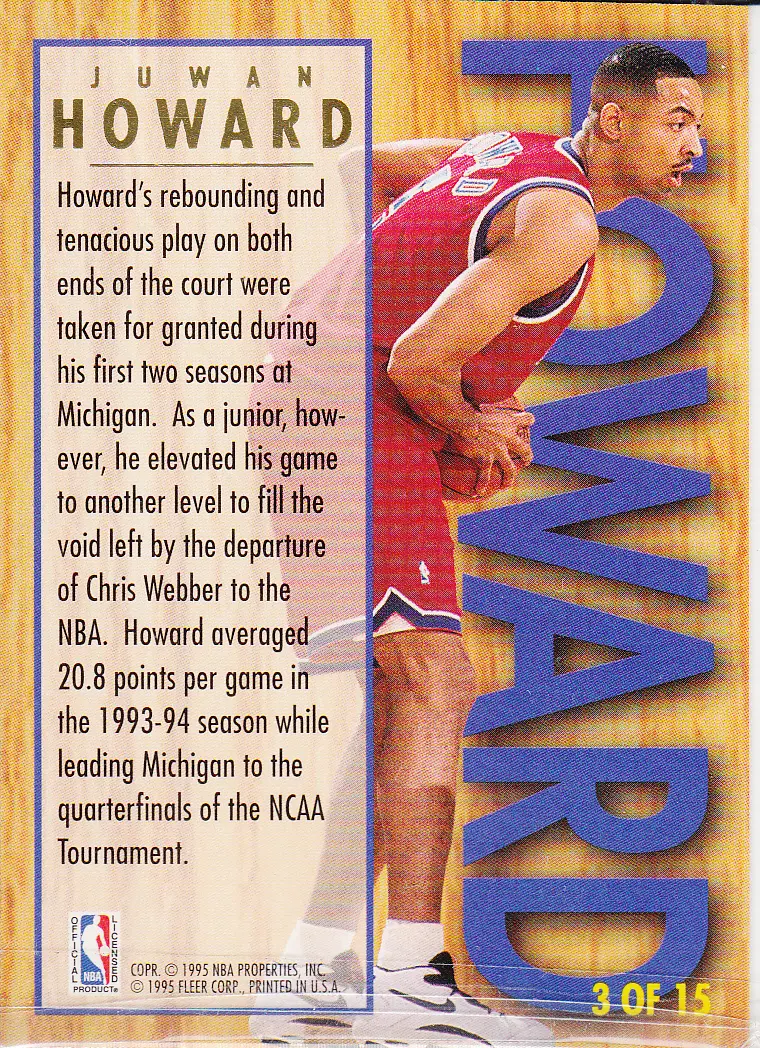 Back view of Juwan Howard 1994-95 Ultra #3 showing stats for Washington Bullets
