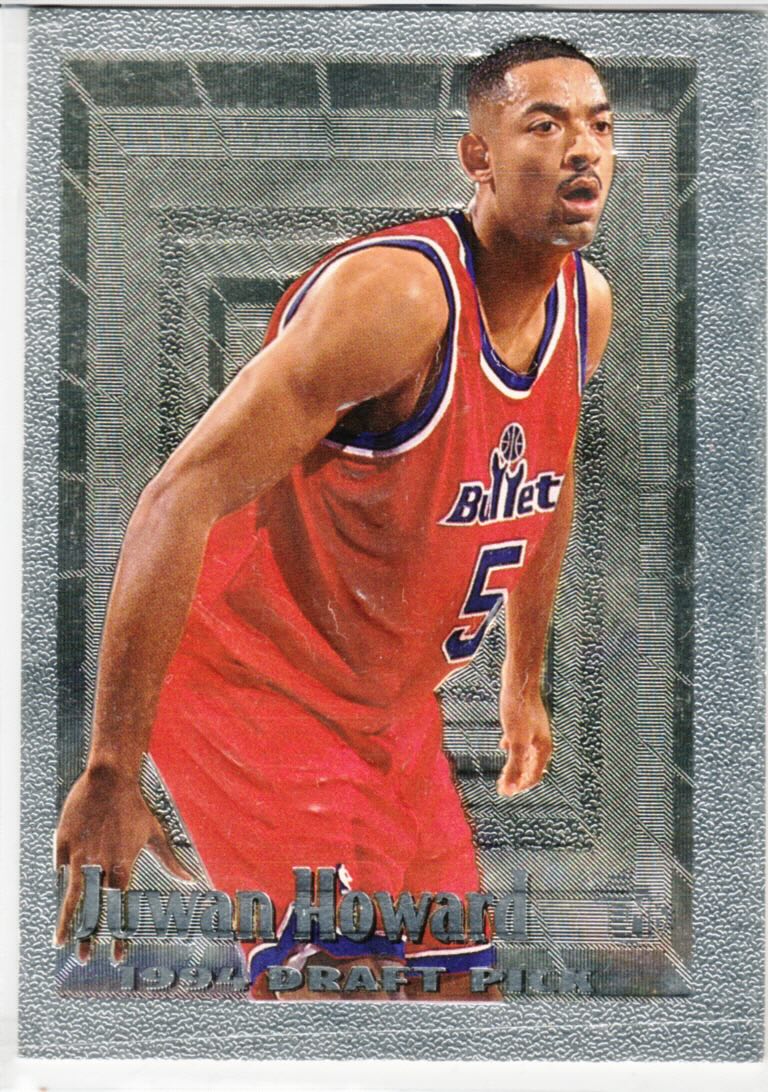 Front view of Juwan Howard 1994-95 Topps Embossed #105 basketball card - Base edition (Washington Bullets)