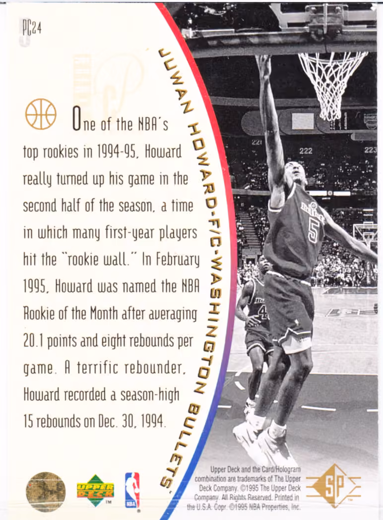 Back scan of 1994-95 SP Juwan Howard showing stats for Washington Bullets - Juwan Howard Collector Private Collection