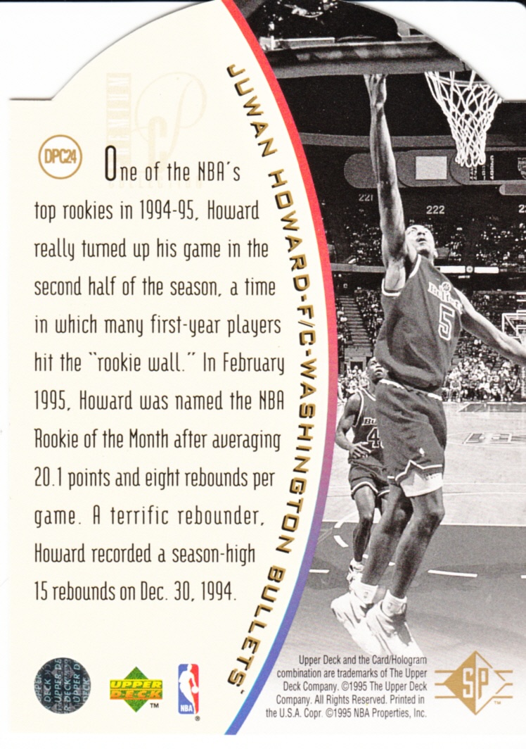 Back view of Juwan Howard 1994-95 SP #DPC24 showing stats for Washington Bullets