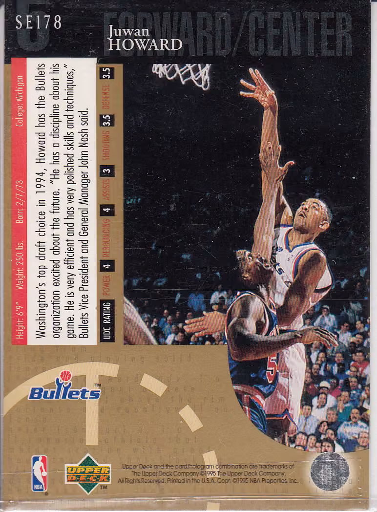 Back scan of 1994-95 Upper Deck Juwan Howard showing stats for Washington Bullets - Juwan Howard Collector Private Collection