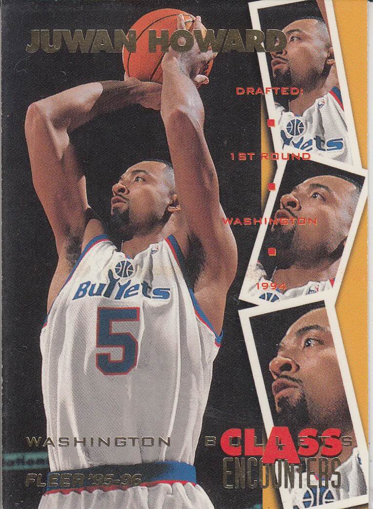 Front view of Juwan Howard 1995-96 Fleer #4 basketball card - Base edition (Washington Bullets)