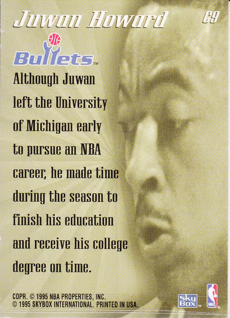 Back scan of 1995-96 SkyBox Premium Juwan Howard showing stats for Washington Bullets - Juwan Howard Collector Private Collection