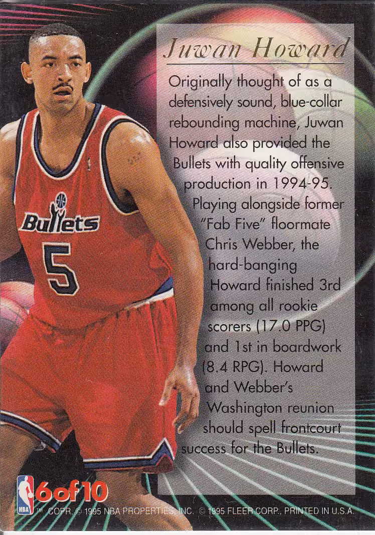 Back scan of 1995-96 Ultra Juwan Howard showing stats for Washington Bullets - Juwan Howard Collector Private Collection