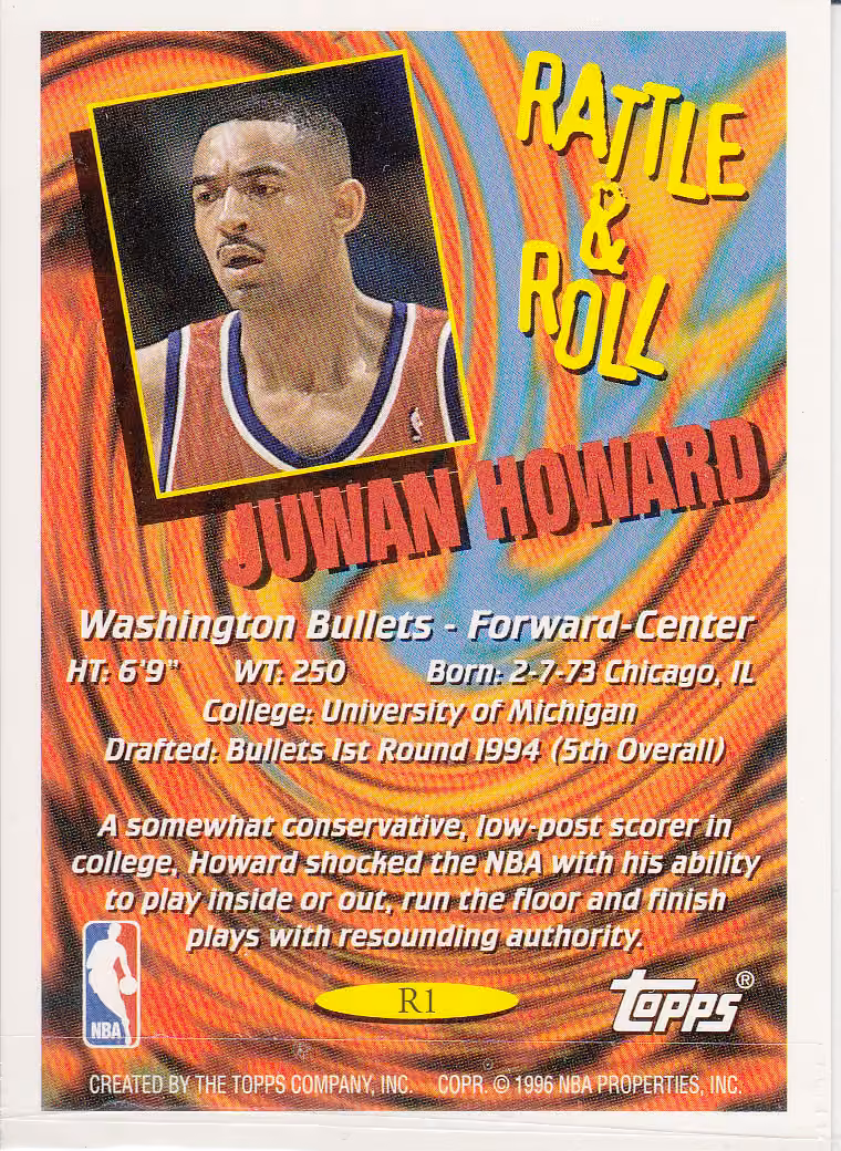 Back scan of 1995-96 Topps Juwan Howard showing stats for Washington Bullets - Juwan Howard Collector Private Collection
