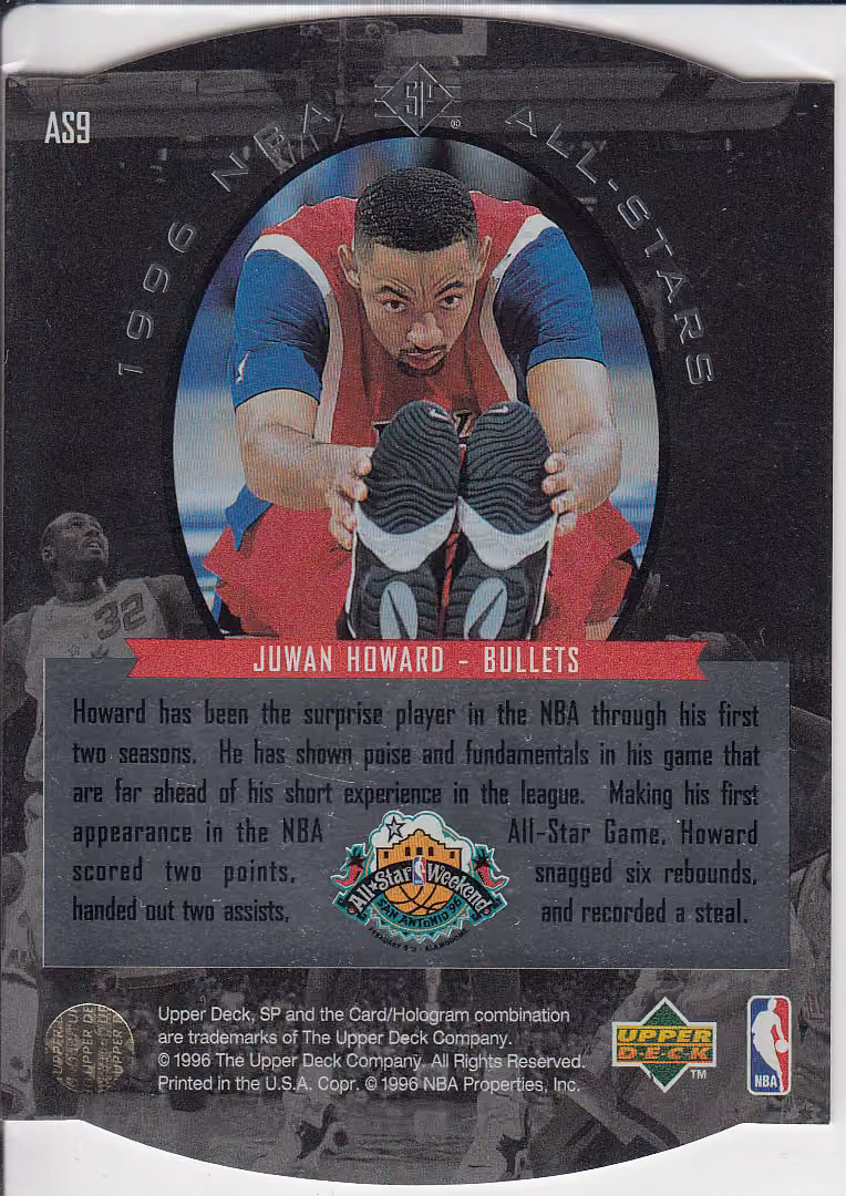 Back scan of 1995-96 SP Juwan Howard showing stats for Washington Bullets - Juwan Howard Collector Private Collection