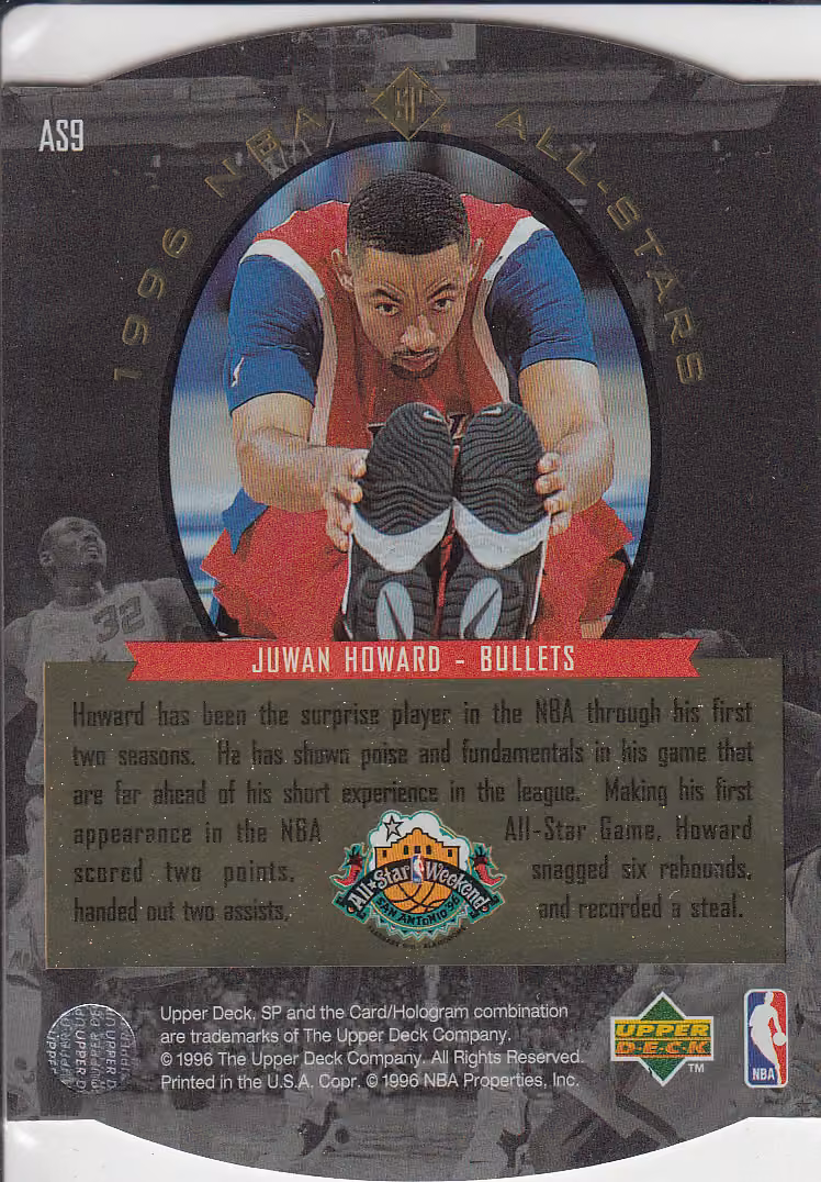 Back scan of 1995-96 SP Juwan Howard showing stats for Washington Bullets - Juwan Howard Collector Private Collection