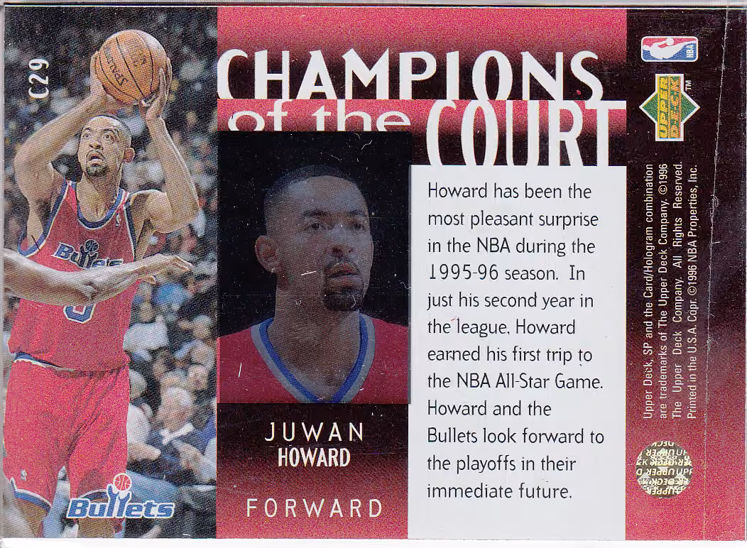 Back scan of 1995-96 SP Championship Juwan Howard showing stats for Washington Bullets - Juwan Howard Collector Private Collection