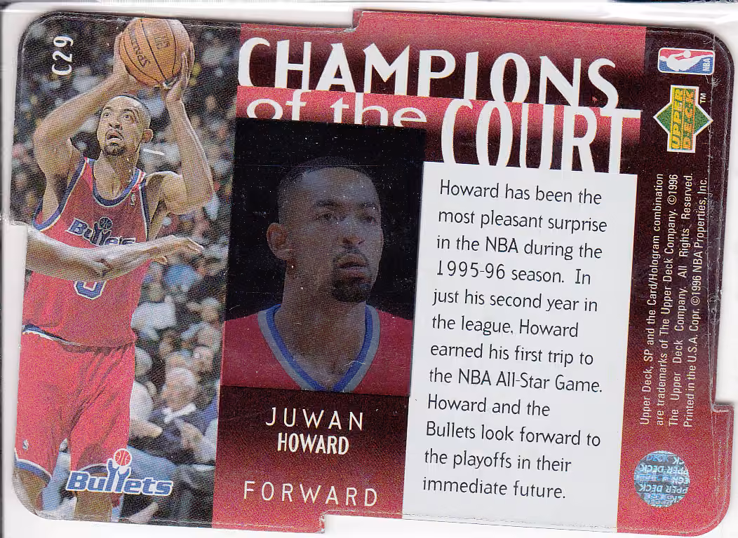 Back scan of 1995-96 SP Championship Juwan Howard showing stats for Washington Bullets - Juwan Howard Collector Private Collection