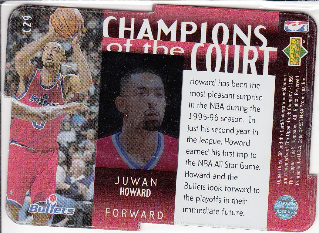 Back view of Juwan Howard 1995-96 SP Championship #C29 showing stats for Washington Bullets