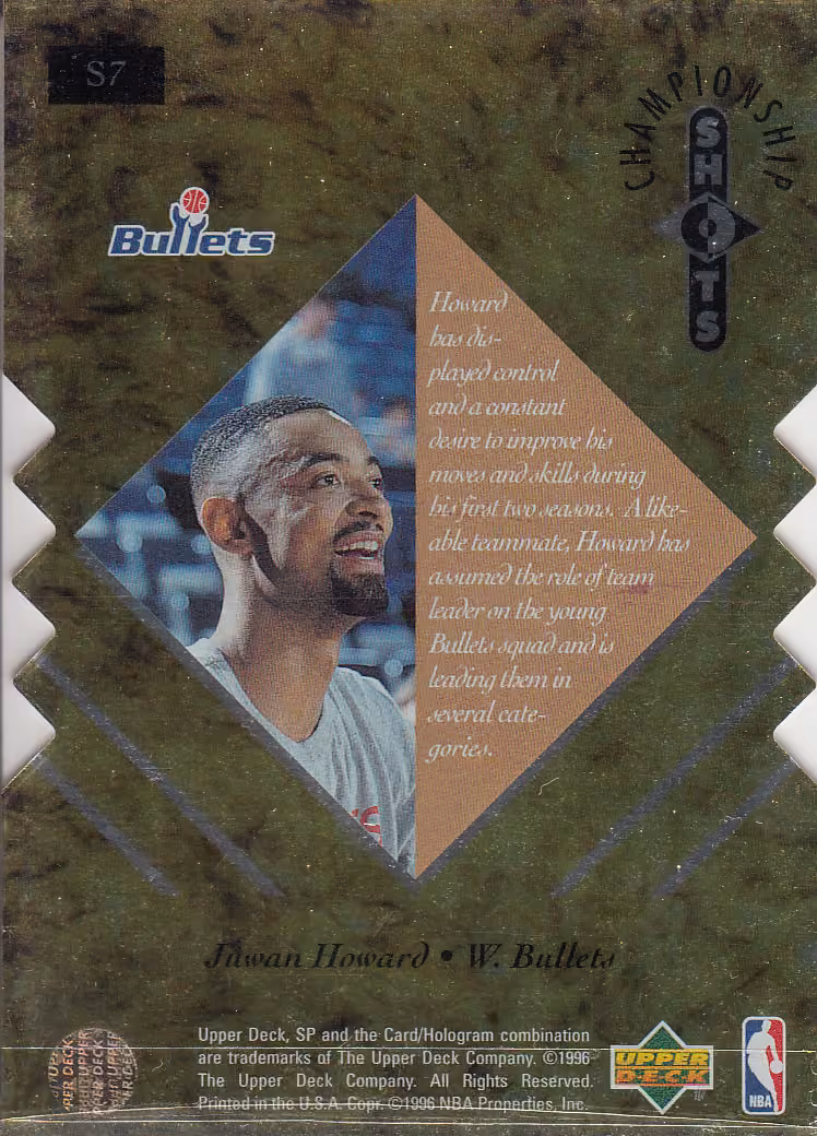 Back scan of 1995-96 SP Championship Juwan Howard showing stats for Washington Bullets - Juwan Howard Collector Private Collection