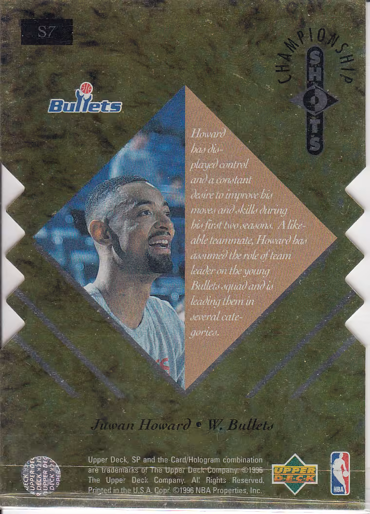 Back scan of 1995-96 SP Championship Juwan Howard showing stats for Washington Bullets - Juwan Howard Collector Private Collection