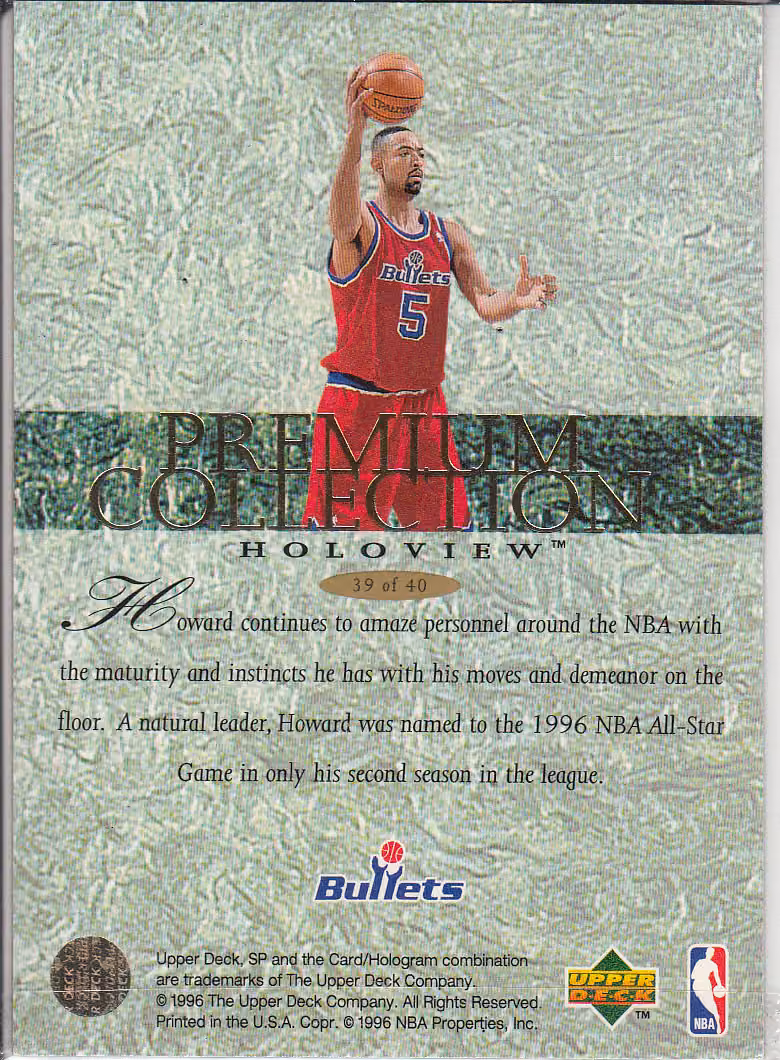 Back scan of 1995-96 SP Juwan Howard showing stats for Washington Bullets - Juwan Howard Collector Private Collection