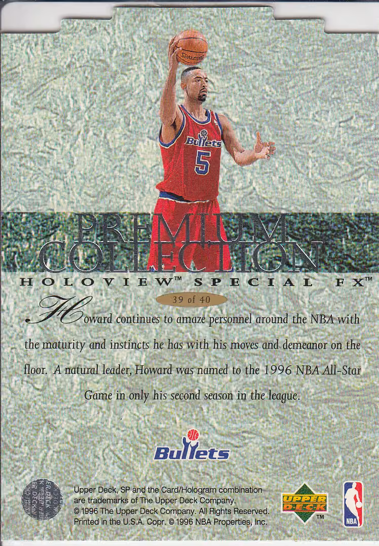 Back scan of 1995-96 SP Juwan Howard showing stats for Washington Bullets - Juwan Howard Collector Private Collection