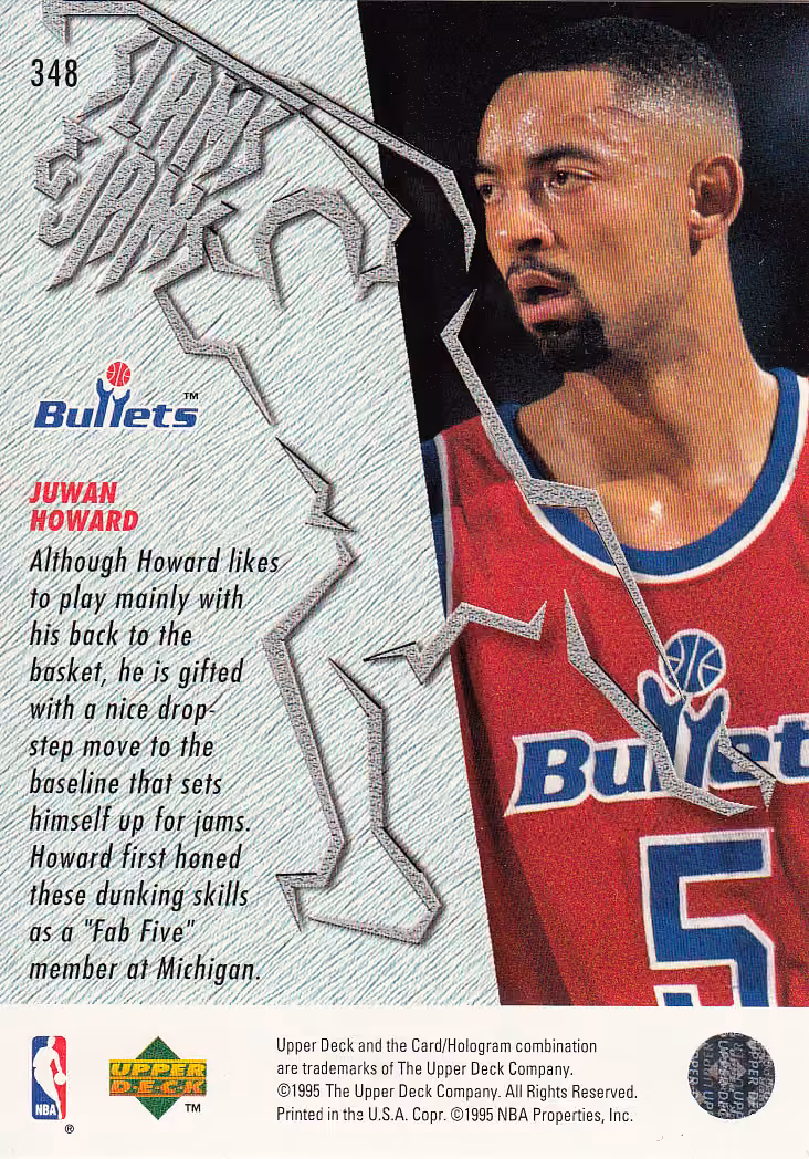 Back scan of 1995-96 Upper Deck Juwan Howard showing stats for Washington Bullets - Juwan Howard Collector Private Collection