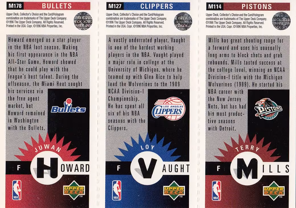 Back scan of 1996-97 Collectors Choice Juwan Howard showing stats for Washington Bullets - Juwan Howard Collector Private Collection
