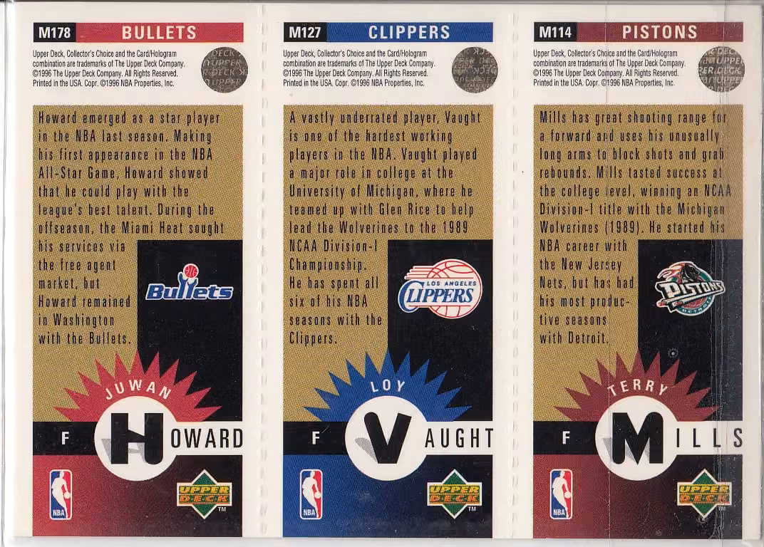 Back scan of 1996-97 Collectors Choice Juwan Howard showing stats for Washington Bullets - Juwan Howard Collector Private Collection