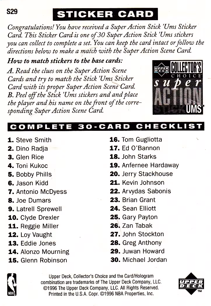 Back scan of 1996-97 Collectors Choice Juwan Howard showing stats for Washington Bullets - Juwan Howard Collector Private Collection