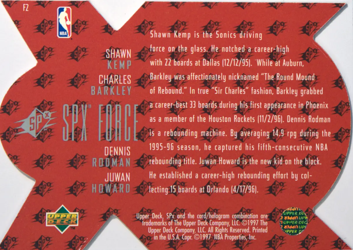 Back view of Juwan Howard 1996-97 SP #F2 showing stats for Washington Bullets