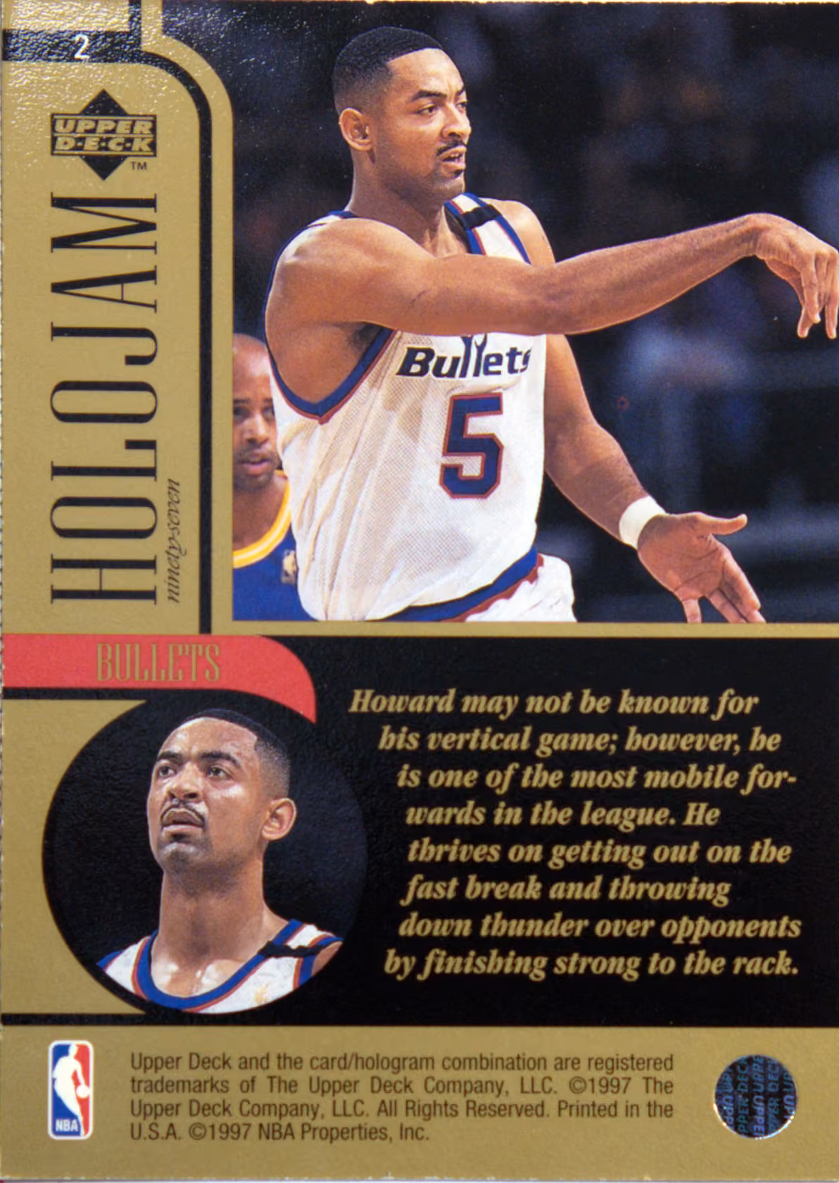 Back scan of 1997-98 Upper Deck Juwan Howard showing stats for Washington Bullets - Juwan Howard Collector Private Collection