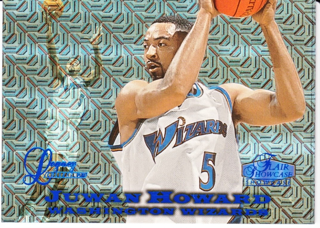 Front view of Juwan Howard 1997-98 Flair Showcase #ROW 0 SEAT 64 basketball card - Legacy Collection edition (Washington Wizards)
