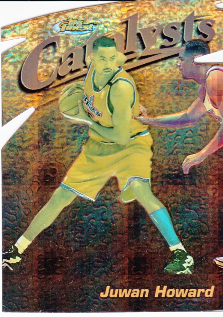 Front view of Juwan Howard 1997-98 Topps Finest #158 C8 basketball card - Embossed Refractor edition (Washington Wizards)