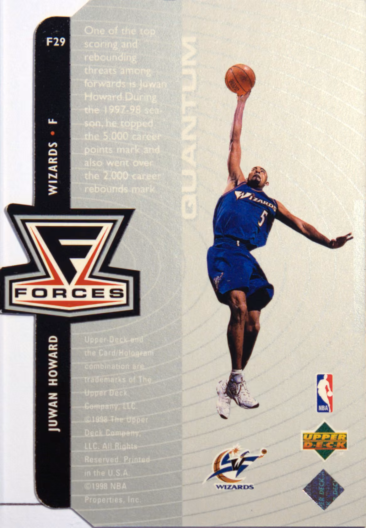 Back scan of 1998-99 Upper Deck Juwan Howard showing stats for Washington Wizards - Juwan Howard Collector Private Collection