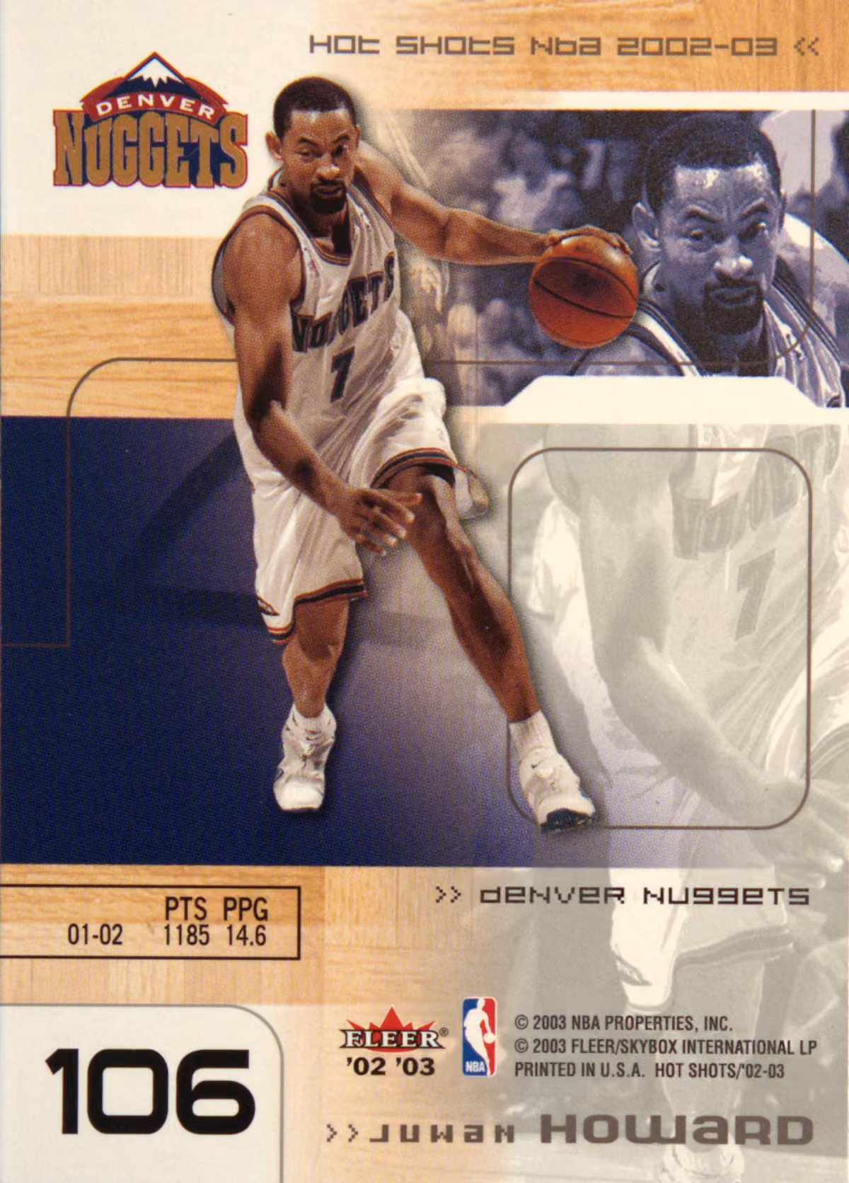 Back scan of 2002-03 Fleer Hot Shots Juwan Howard showing stats for Denver Nuggets - Juwan Howard Collector Private Collection