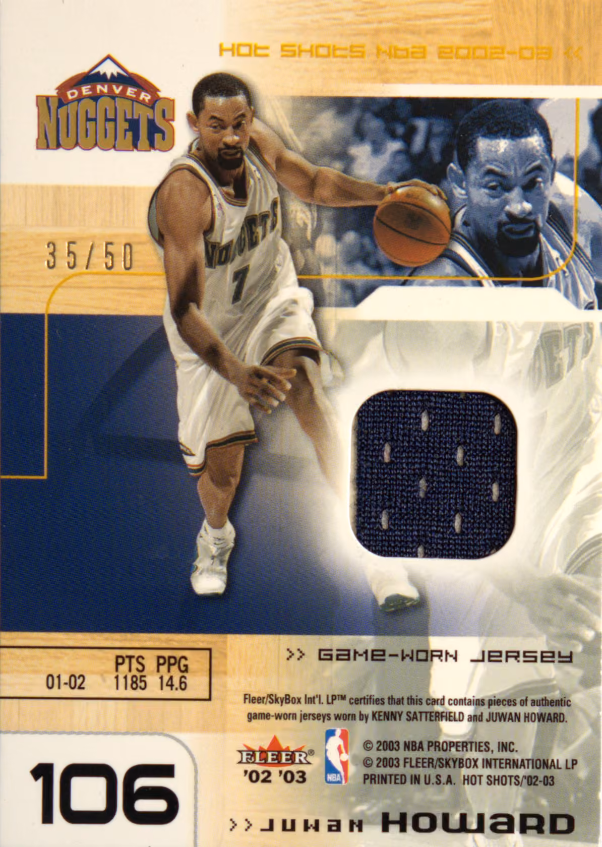 Back scan of 2002-03 Fleer Hot Shots Juwan Howard showing stats for Denver Nuggets - Juwan Howard Collector Private Collection