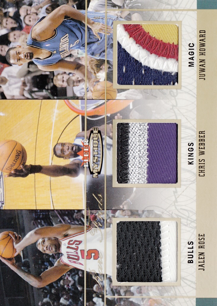 Front view of Juwan Howard 2003-04 Fleer Mystique #RFT-JR/CW/JH basketball card - Jersey edition (Orlando Magic)