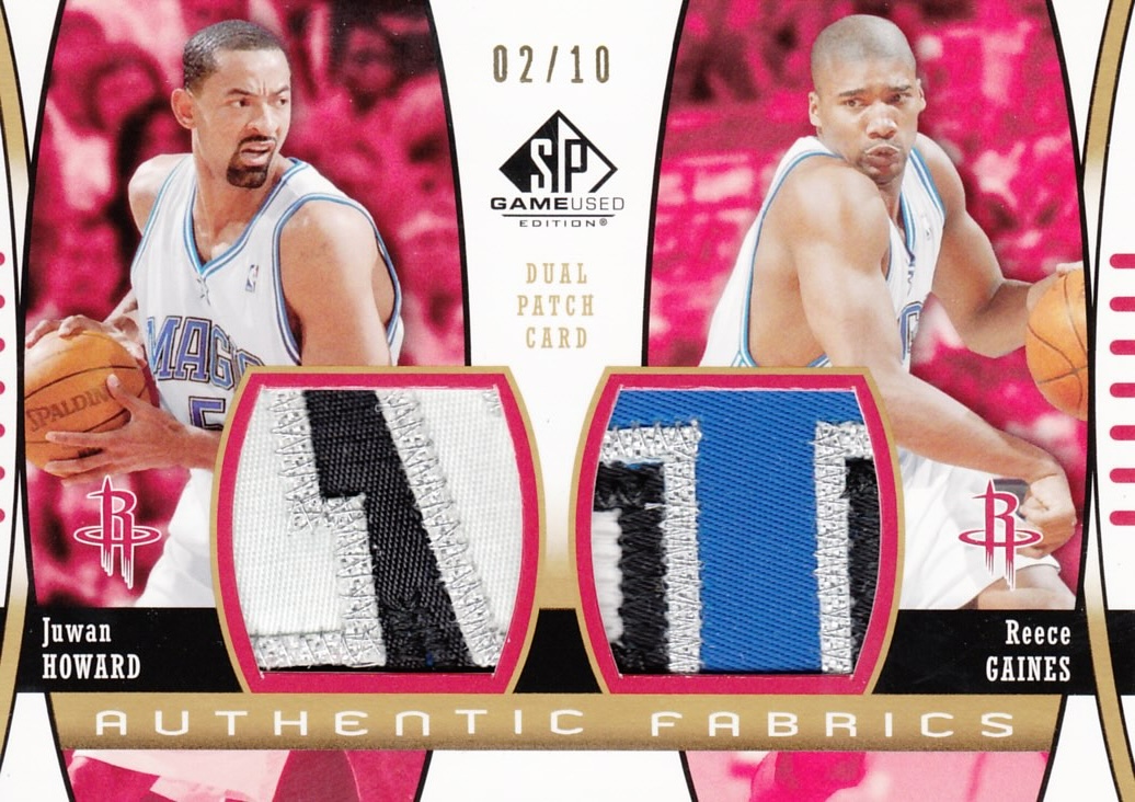 Front view of Juwan Howard 2004-05 SP Game Used Edition #AF2P-HG basketball card - Jersey Patch edition (Houston Rockets)
