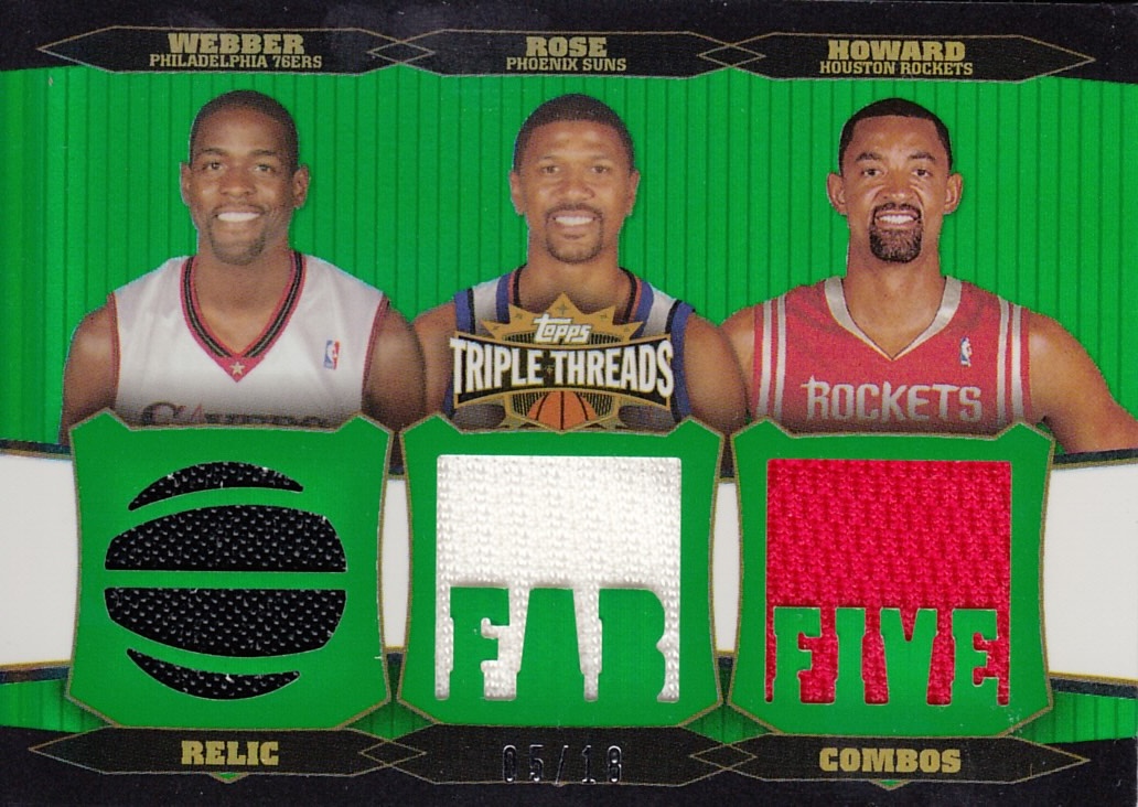Front view of Juwan Howard 2006-07 Topps Triple Threats #TTRC-55 basketball card - Emerald edition (Houston Rockets)