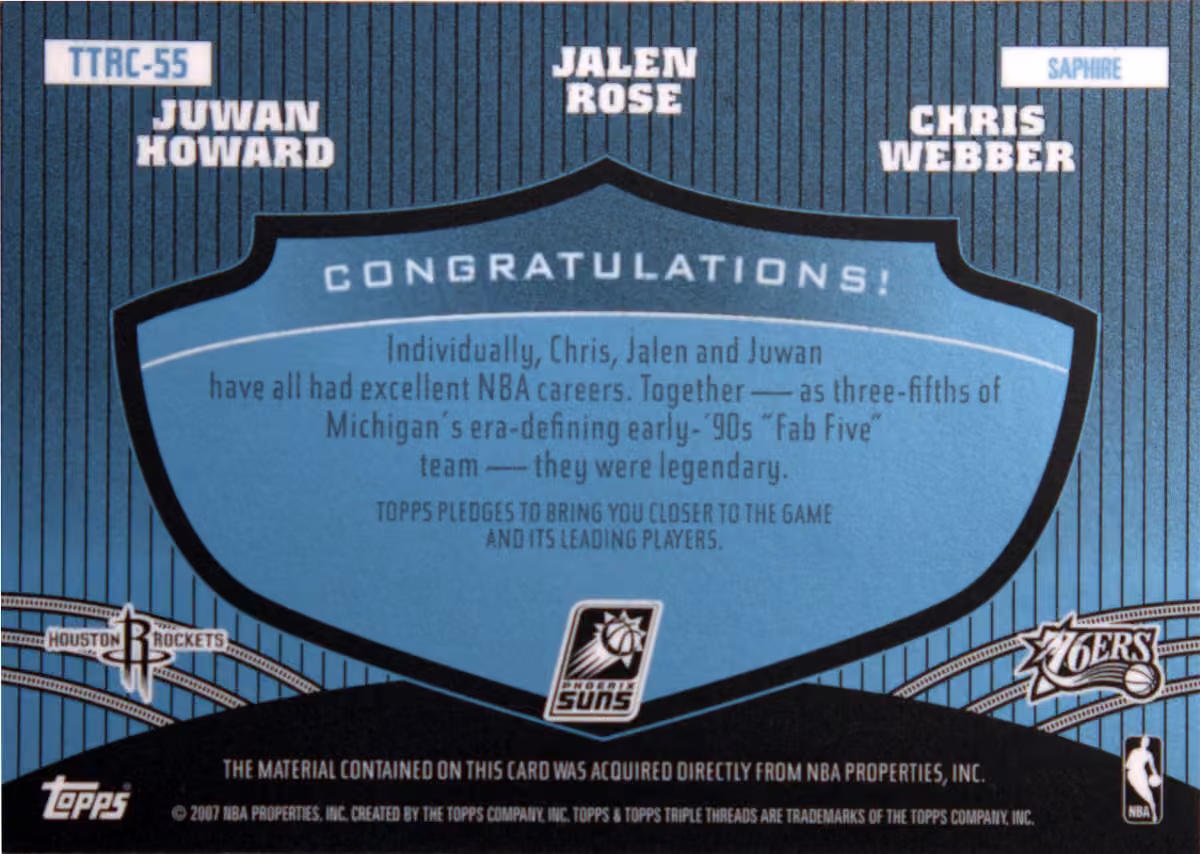 Back scan of 2006-07 Topps Triple Threats Juwan Howard showing stats for Houston Rockets - Juwan Howard Collector Private Collection