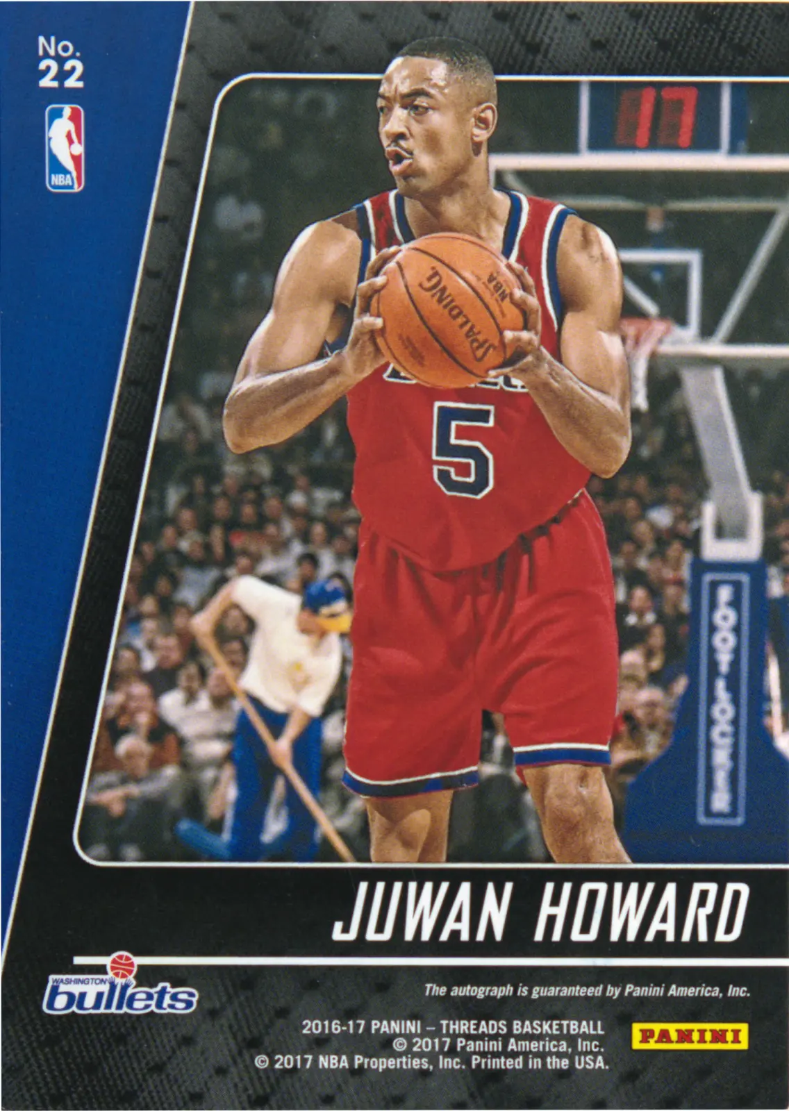 Back view of Juwan Howard 2016-17 Panini Threads #22 showing stats for Washington Bullets