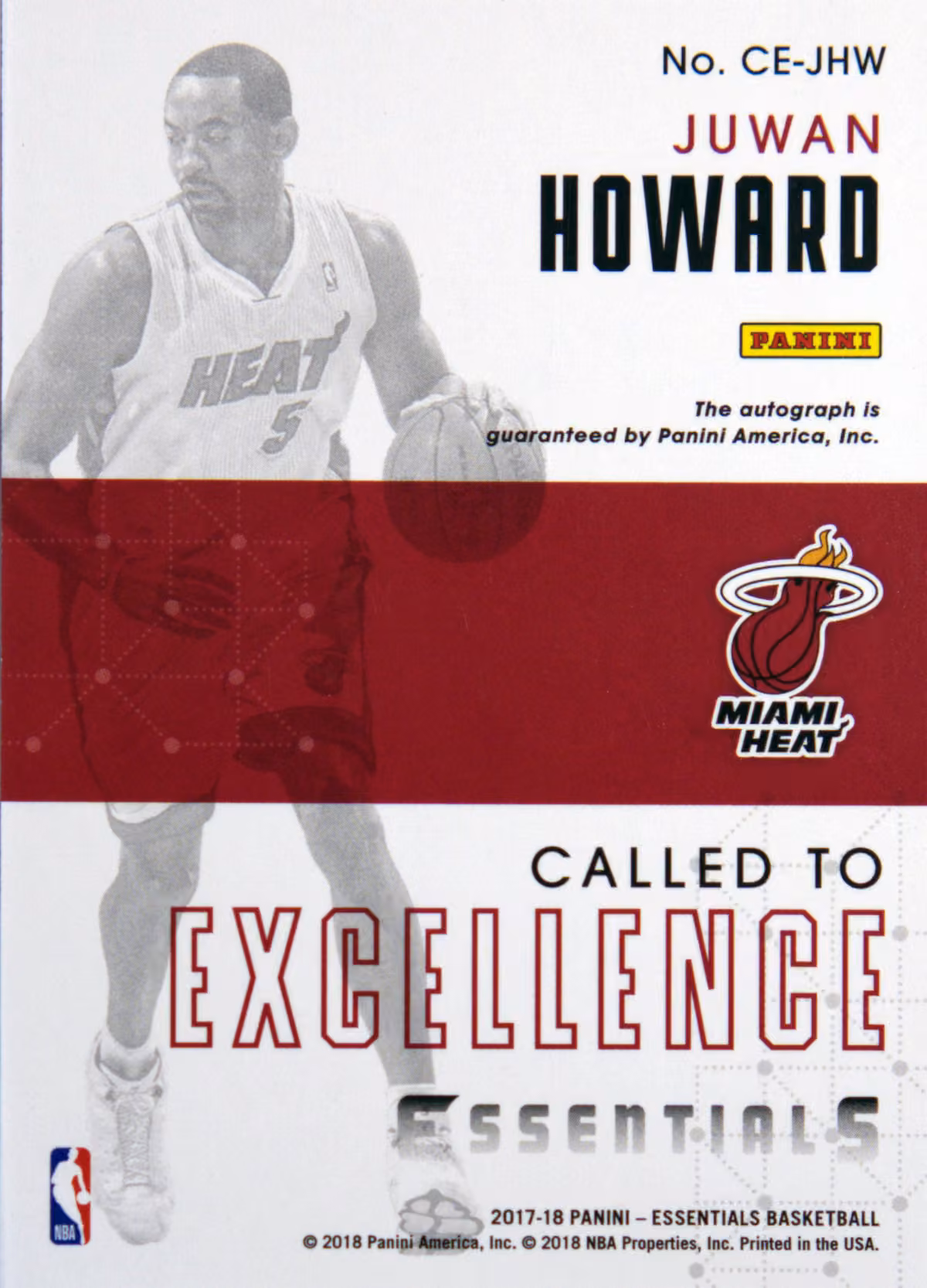 Back scan of 2017-18 Panini Essentials Juwan Howard showing stats for Miami Heat - Juwan Howard Collector Private Collection