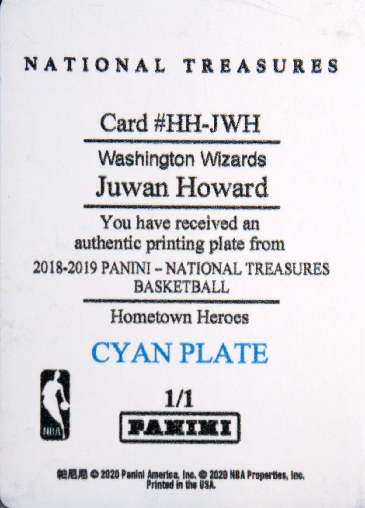 Back scan of 2018-19 Panini National Treasures Juwan Howard showing stats for Dallas Mavericks - Juwan Howard Collector Private Collection