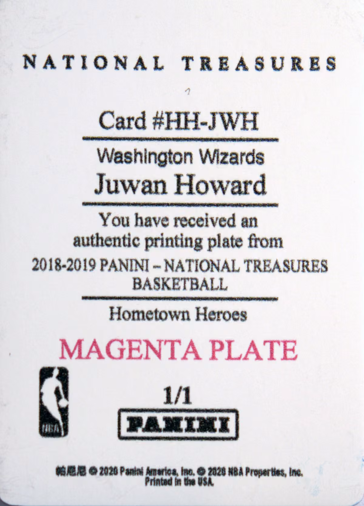Back scan of 2018-19 Panini National Treasures Juwan Howard showing stats for Dallas Mavericks - Juwan Howard Collector Private Collection
