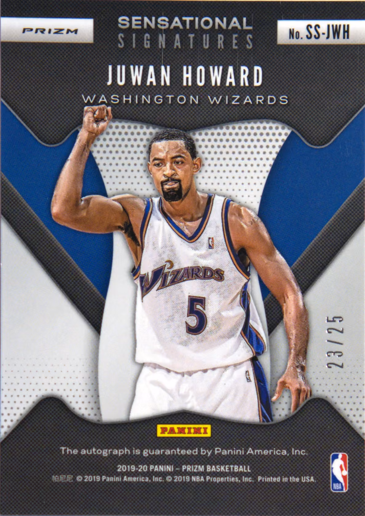 Back scan of 2019-20 Panini Prizm Juwan Howard showing stats for Washington Wizards - Juwan Howard Collector Private Collection