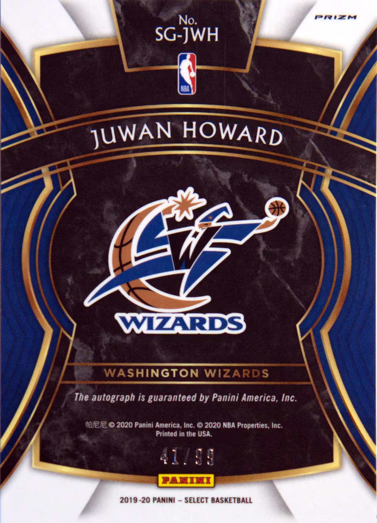 Back scan of 2019-20 Panini Select Juwan Howard showing stats for Washington Wizards - Juwan Howard Collector Private Collection