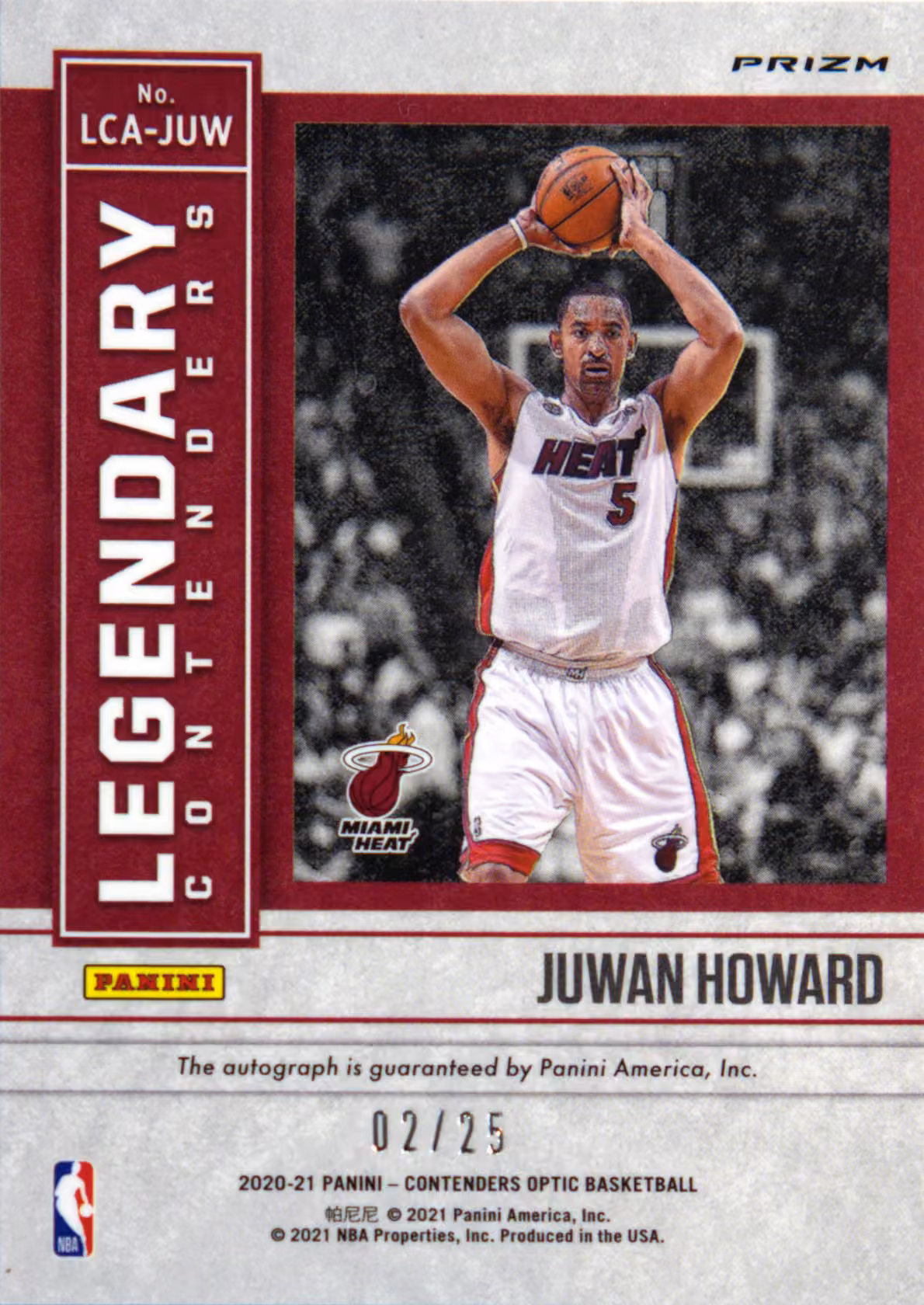 Back scan of 2020-21 Panini Contenders Optic Juwan Howard showing stats for Miami Heat - Juwan Howard Collector Private Collection